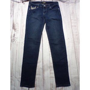 Mi-Jeans Tapered Low-Rise Dark Wash Whiskers Stretch Womens Jeans Size 28 -23556